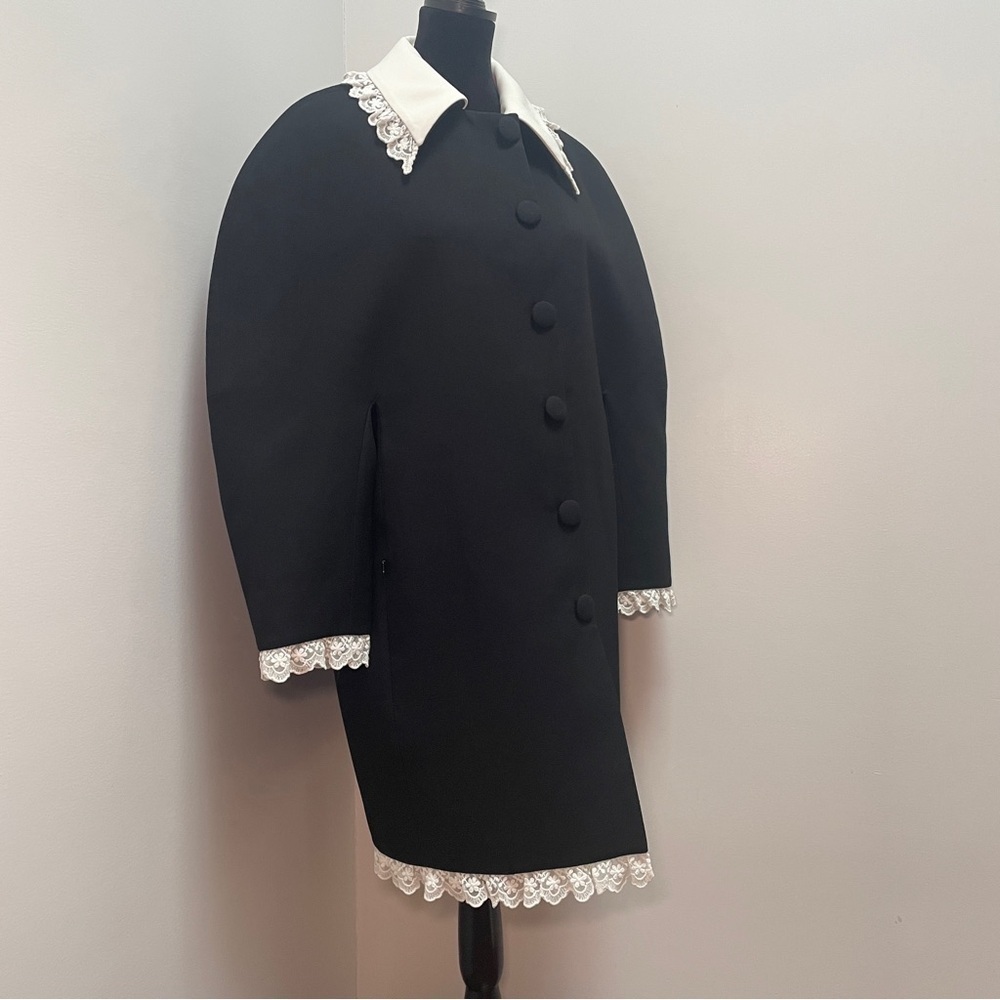 NEW! Shushu/Tong- Black Round Sleeve Coat White Collar UK 10 US 6 Oversized - Picture 2 of 15